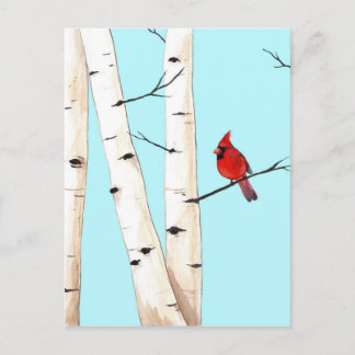 Postal Cardenal con árboles bircos