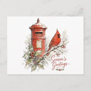 Postal Cardenal de Navidad y buzón rojo