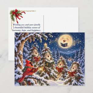 Postal Cardenal de Navidad y Coro del Árbol de Invierno