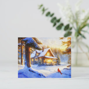 Postal Cardenal en un día de nieve