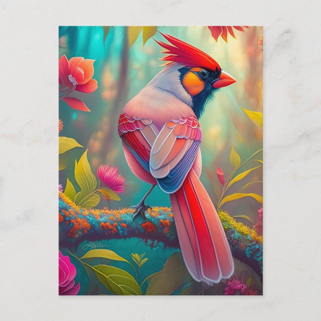 Postal Cardenal Macho de Aves de Fantasía (Anverso)