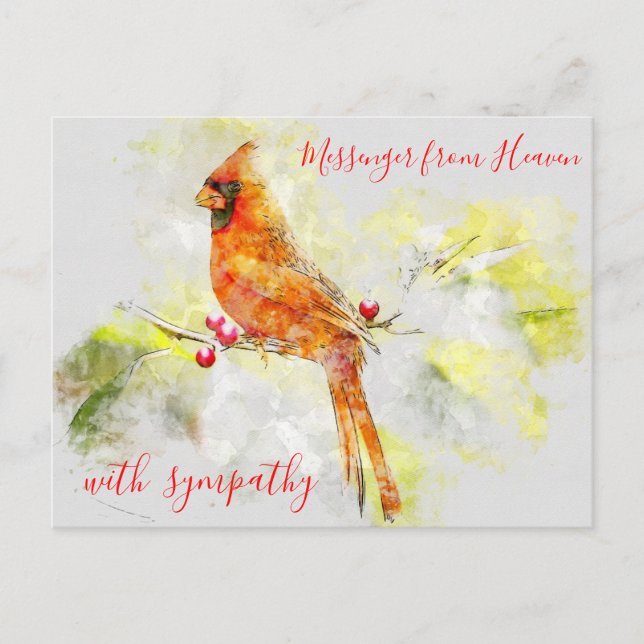 Postal Cardenal rojo acuarela mensajero del cielo (Anverso)