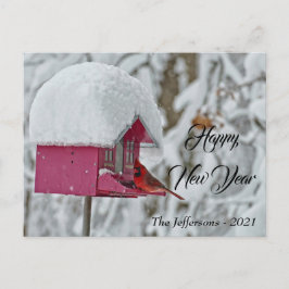 Postal Cardenal Rojo Feliz Año Nuevo