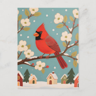 Postal Cardenal Rojo Rama de Invierno