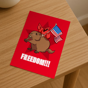 Postal Cardenal Rojo y Marmota Divertidos ¡Libertad! Dibu