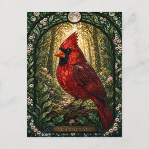 Postal Cardenal, vidrio emplomado de flor de jardín