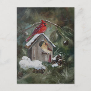 Postal Cardenales En El Aves De Nieve