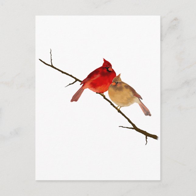 Postal cardenales en una rama (Anverso)