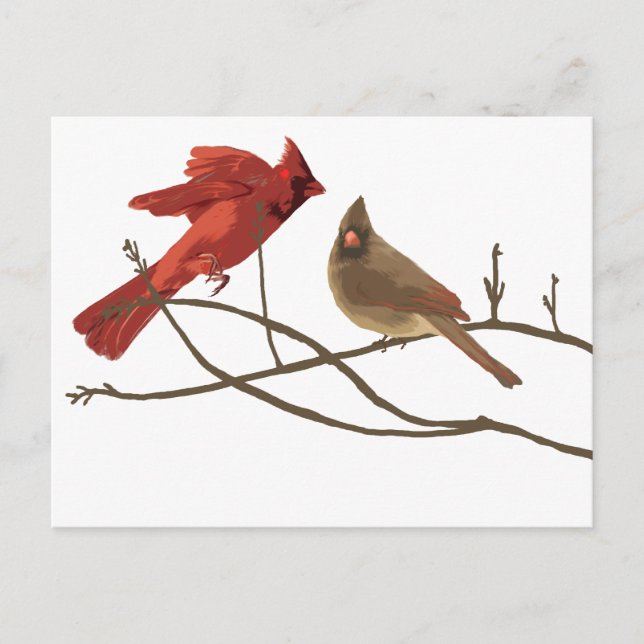 Postal Cardenales rojos festivos (Anverso)