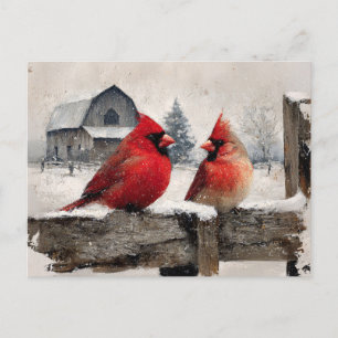 Postal Cardenales Vintage Farm
