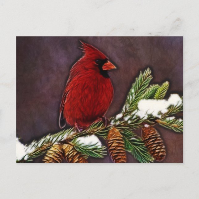 Postal Cardenales y pineconas (Anverso)