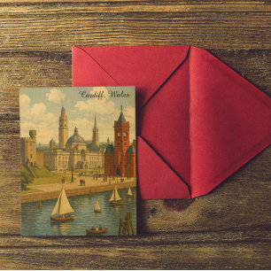 Postal Cardiff de viaje vintage, Wales Landmarks Retro