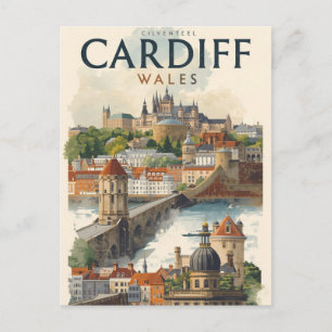 Postal Cardiff Gales Viaje Retro Antiguo 
