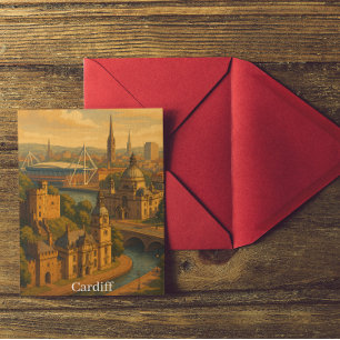 Postal Cardiff Wales Reino Unido Arte retro