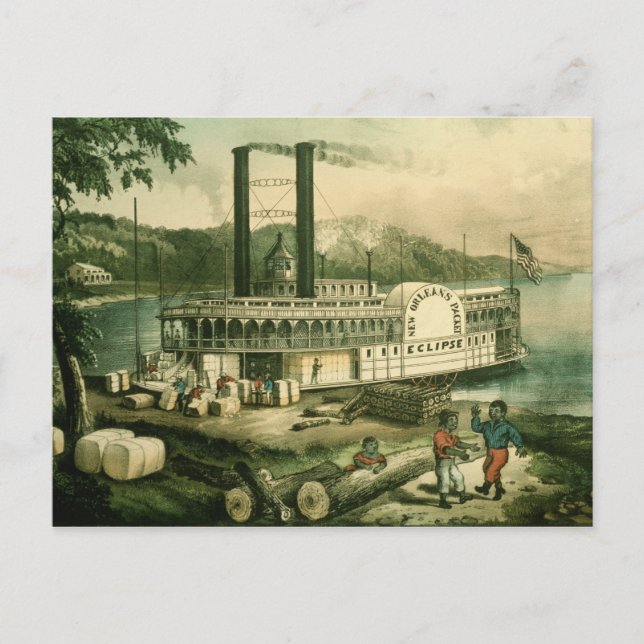 Postal Cargando algodón en el Mississippi, 1870 (Anverso)