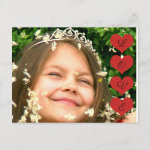 Postal Cargar tu foto   corazones rojos L.O.V.E.