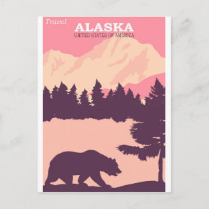 Postal Cargo Alaska Nature Bear Viaje Vintage Rosado Post