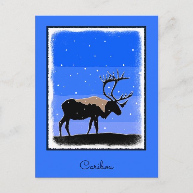 Postal Caribou in Winter - Arte original de la vida salva (Anverso)