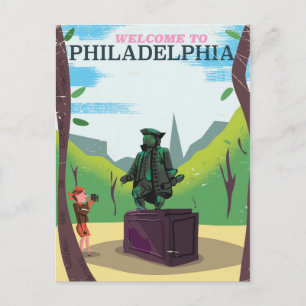 Postal Caricatura de Benjamin Franklin en Filadelfia
