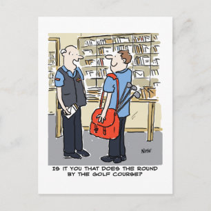 Postal Caricatura de cartero golfista que ama el golf