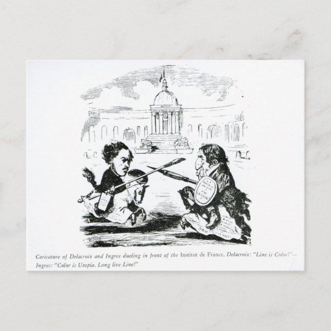Postal Caricatura de Delacroix e Ingres (Anverso)