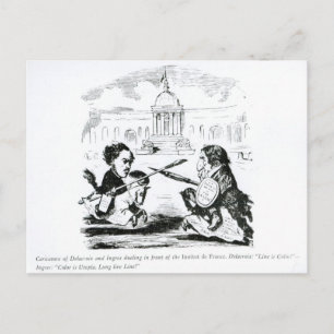 Postal Caricatura de Delacroix e Ingres