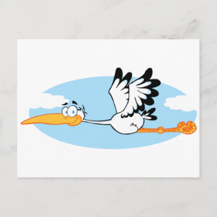 Postal Caricatura de la mascota de la cigüeña