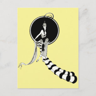 Postal Caricatura de la mujer con traje extravagante