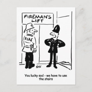 Postal Caricatura de levantamiento de bombero