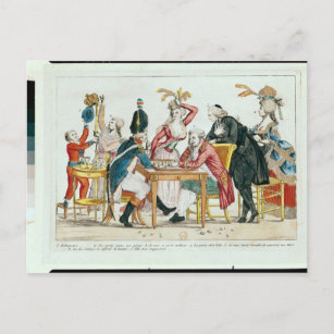 Postal Caricatura de Luis XVI jugando ajedrez