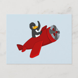 Postal Caricatura de pingüino volador