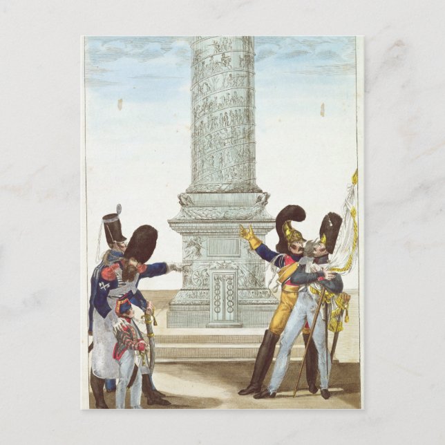 Postal caricatura de soldados en la Colonne Vendome (Anverso)