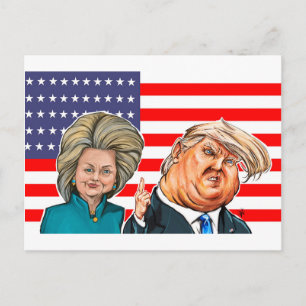 Postal Caricatura de Trump y Hillary