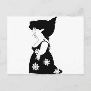 Postal Caricatura de una figura en un vestido de girasol