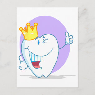 Postal Caricatura dental sonriente con corona dorada