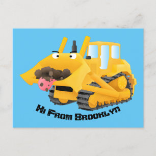 Postal Caricatura graciosa amarilla con bulldozer