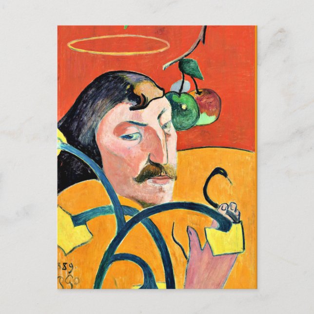 Postal Caricatura, pintura de Paul Gauguin, (Anverso)