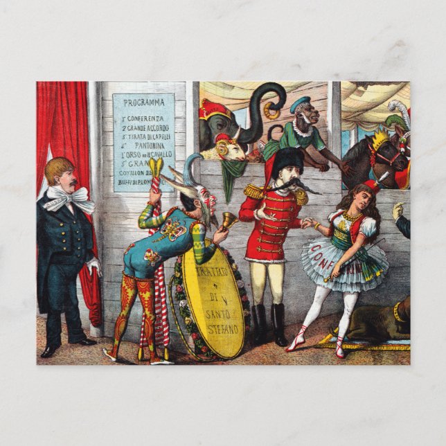 Postal Caricatura política italiana de artistas de circo (Anverso)