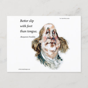 Postal Caricatura y cita de Benjamin Franklin