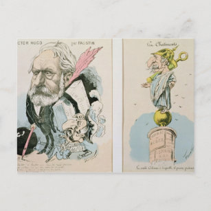 Postal Caricaturas de Víctor Hugo y Napoleón III