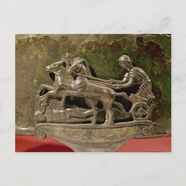 Postal Caricaturista en su carro, detalle de una cista (Anverso)