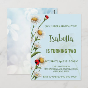 Postal Cariñosa mariquita de lunares azul Daisy Cumpleaño