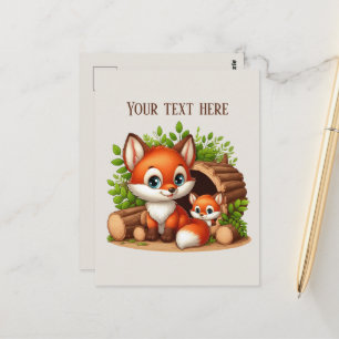 Postal Cariñosos zorros de senderismo personalizables 