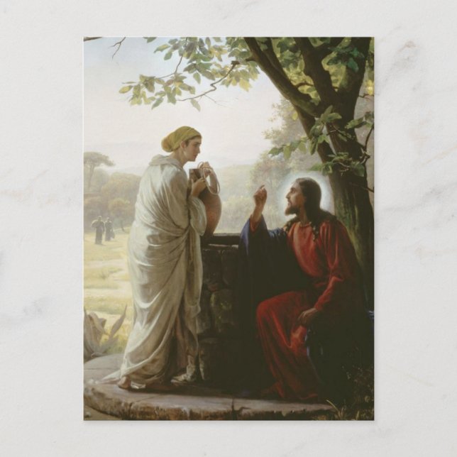 Postal Carl Heinrich Bloch - Mujer en el pozo (Anverso)