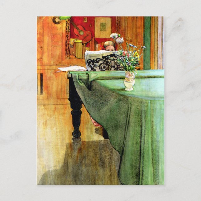 Postal Carl Larsson: Brita en el piano (Anverso)