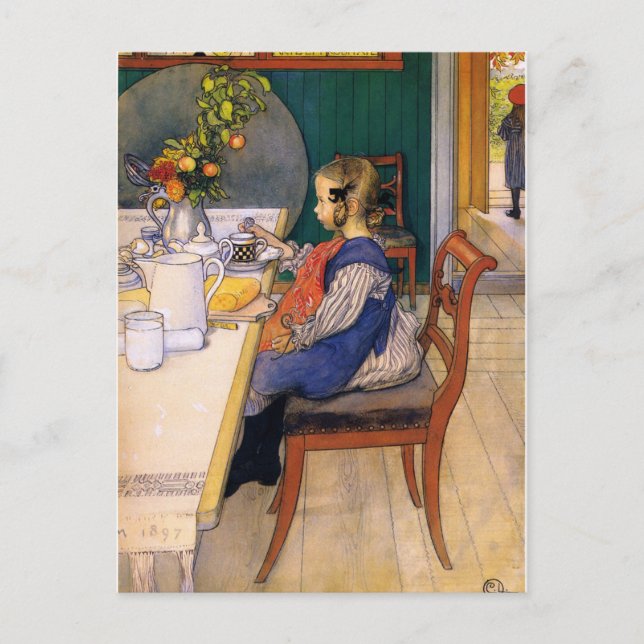 Postal Carl Larsson Desayuno Miserable de Late Riser (Anverso)