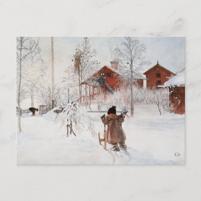 Postal Carl Larsson - El patio y la casa de lavado (Anverso)