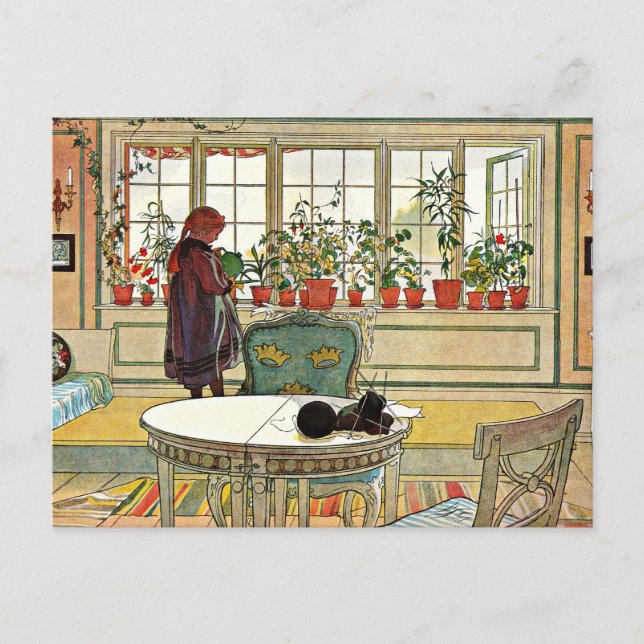 Postal Carl Larsson - Flores en el Windowsill (Anverso)