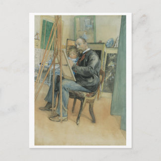 Postal Carl Larsson pintando con su hija