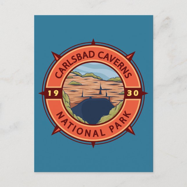 Postal Carlsbad Caverns Parque Nacional Compass Retro (Anverso)